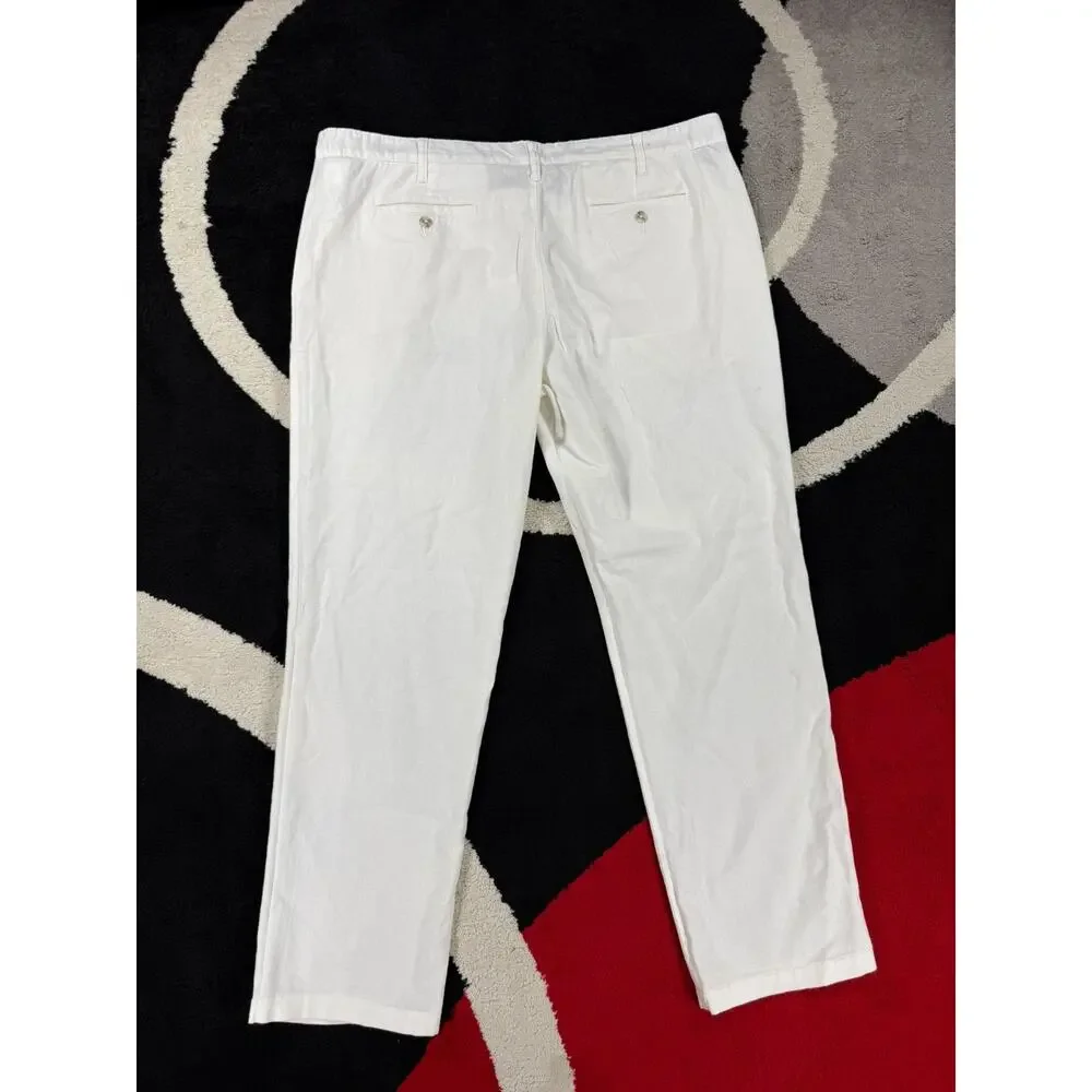 Nautica Pants Mens 42x32 Cream Linen Blend Casual Beach Cotton Trousers